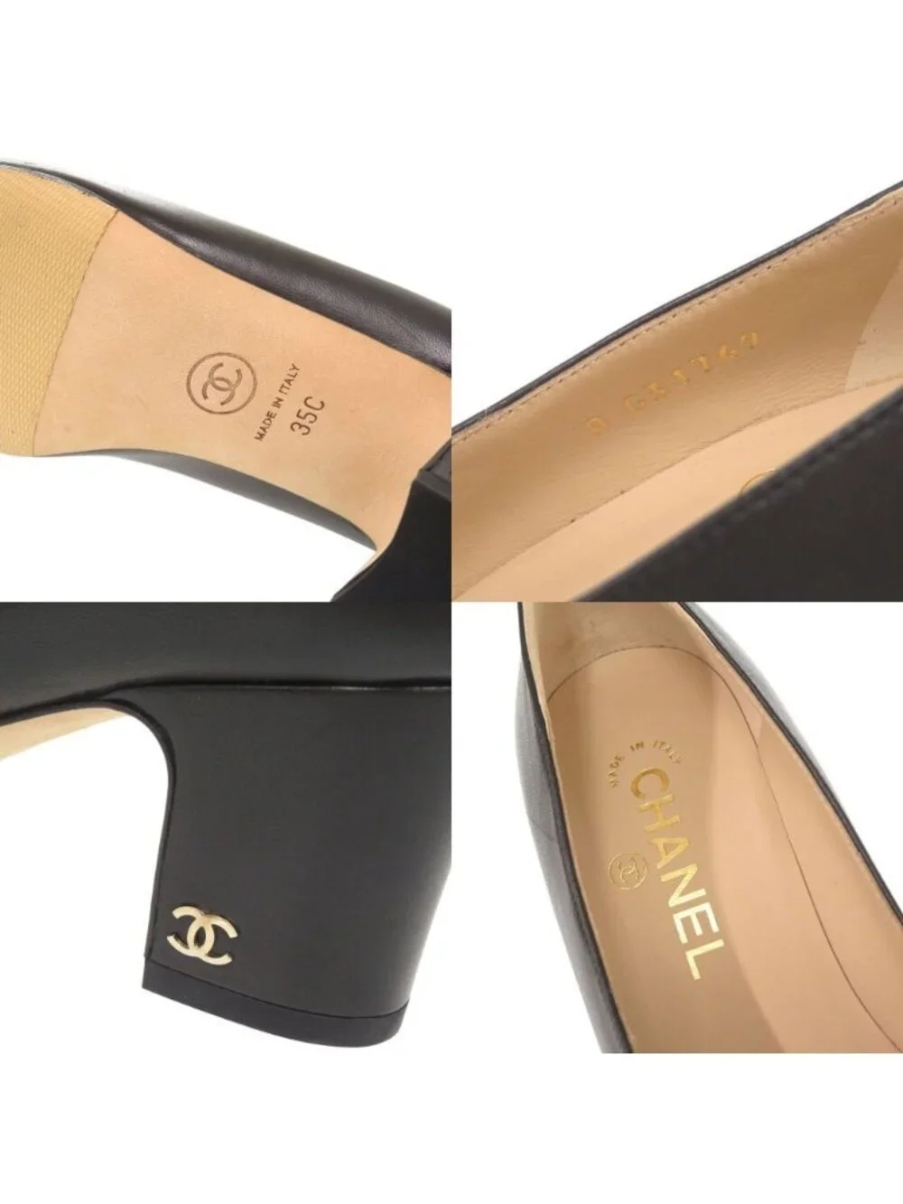 Chanel CC Logo 35c Leather Patent Black Pumps Heel